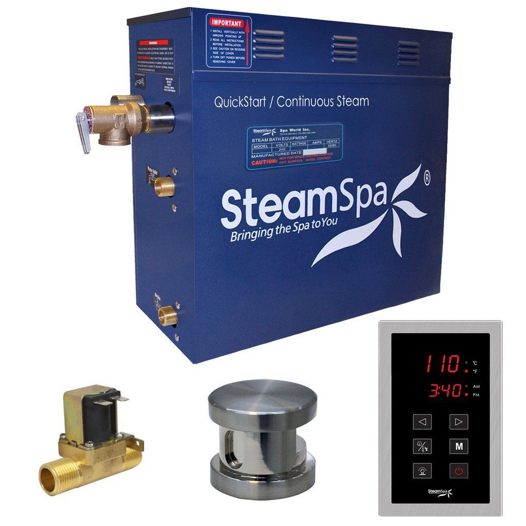 SteamSpa Oasis 9 KW QuickStart Acu-Steam Bath Generator Package with Built-in Auto Drain in Brushed Nickel Steam Generators SteamSpa 