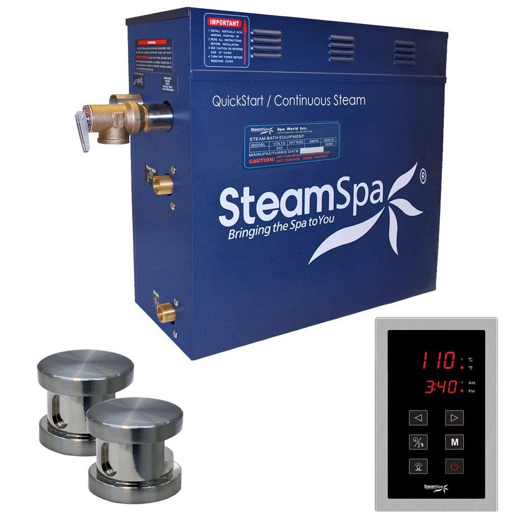 SteamSpa Oasis 10.5 KW QuickStart Acu-Steam Bath Generator Package in Brushed Nickel Steam Generators SteamSpa 