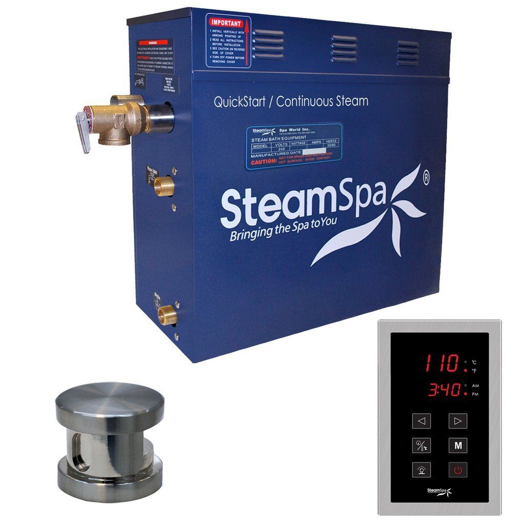 SteamSpa Oasis 4.5 KW QuickStart Acu-Steam Bath Generator Package in Brushed Nickel Steam Generators SteamSpa 