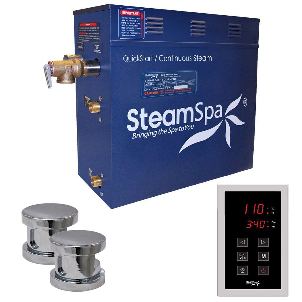 SteamSpa Oasis 10.5 KW QuickStart Acu-Steam Bath Generator Package in Polished Chrome Steam Generators SteamSpa 