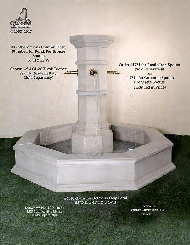 Octavia Column Pond Outdoor Cast Stone Garden Fountain Spouts Fountain Tuscan 