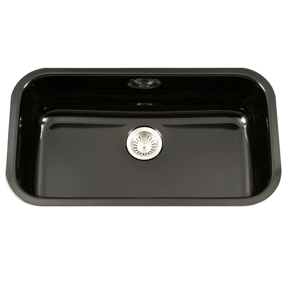 Houzer BL Porcela Series Porcelain Enamel Steel Undermount Large Single Bowl Kitchen Sink, Black Kitchen Sink - Undermount Houzer 