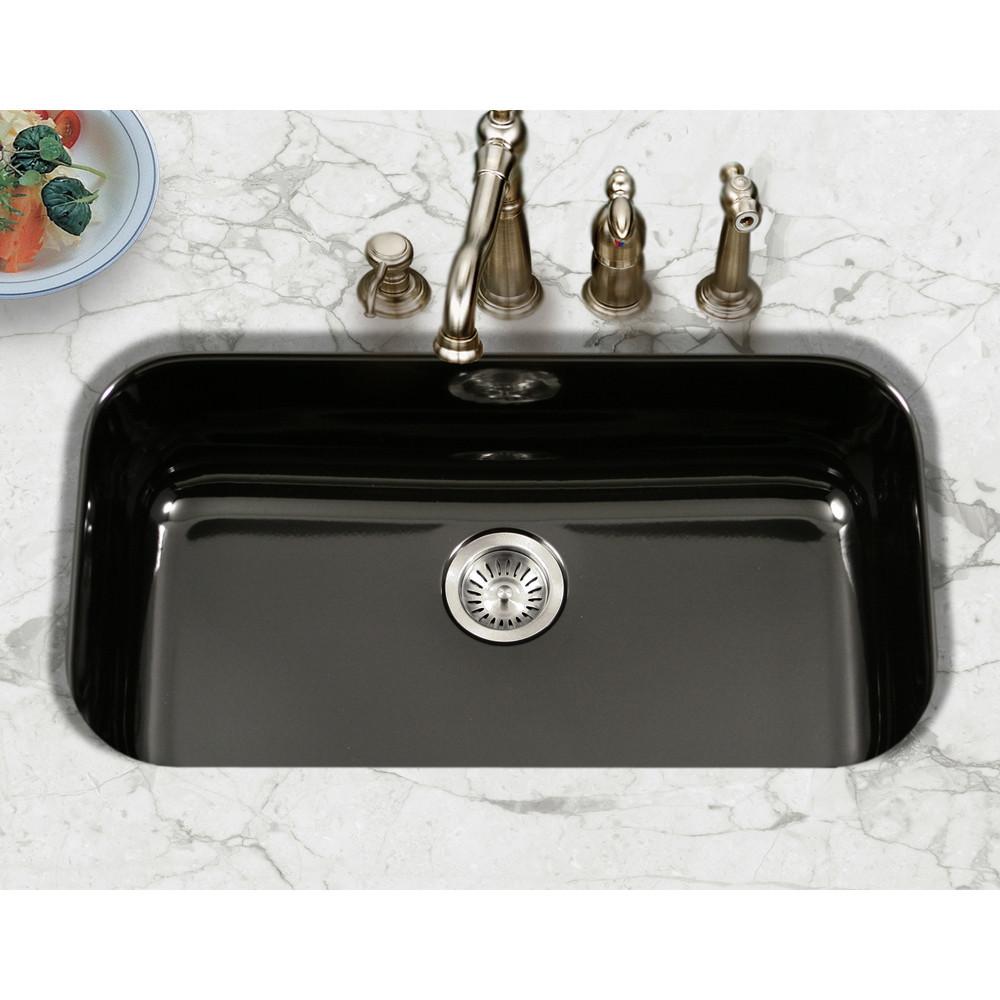 Houzer BL Porcela Series Porcelain Enamel Steel Undermount Large Single Bowl Kitchen Sink, Black Kitchen Sink - Undermount Houzer 