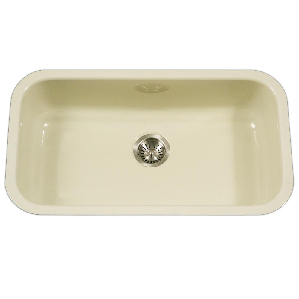 Houzer BQ Porcela Series Porcelain Enamel Steel Undermount Large Single Bowl Kitchen Sink, Biscuit Kitchen Sink - Undermount Houzer 