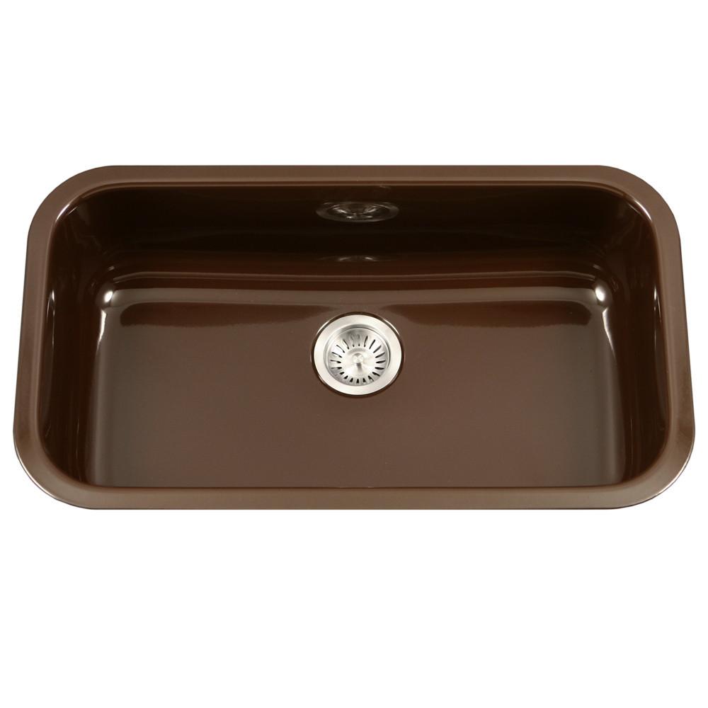 Houzer ES Porcela Series Porcelain Enamel Steel Undermount Large Single Bowl Kitchen Sink, Espresso Kitchen Sink - Undermount Houzer 