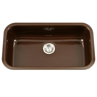 Thumbnail for Houzer ES Porcela Series Porcelain Enamel Steel Undermount Large Single Bowl Kitchen Sink, Espresso Kitchen Sink - Undermount Houzer 