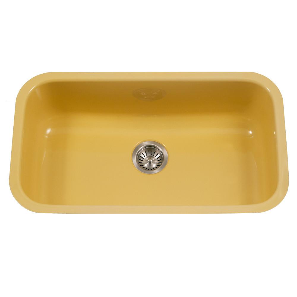 Houzer LE Porcela Series Porcelain Enamel Steel Undermount Large Single Bowl Kitchen Sink, Lemon Kitchen Sink - Undermount Houzer 