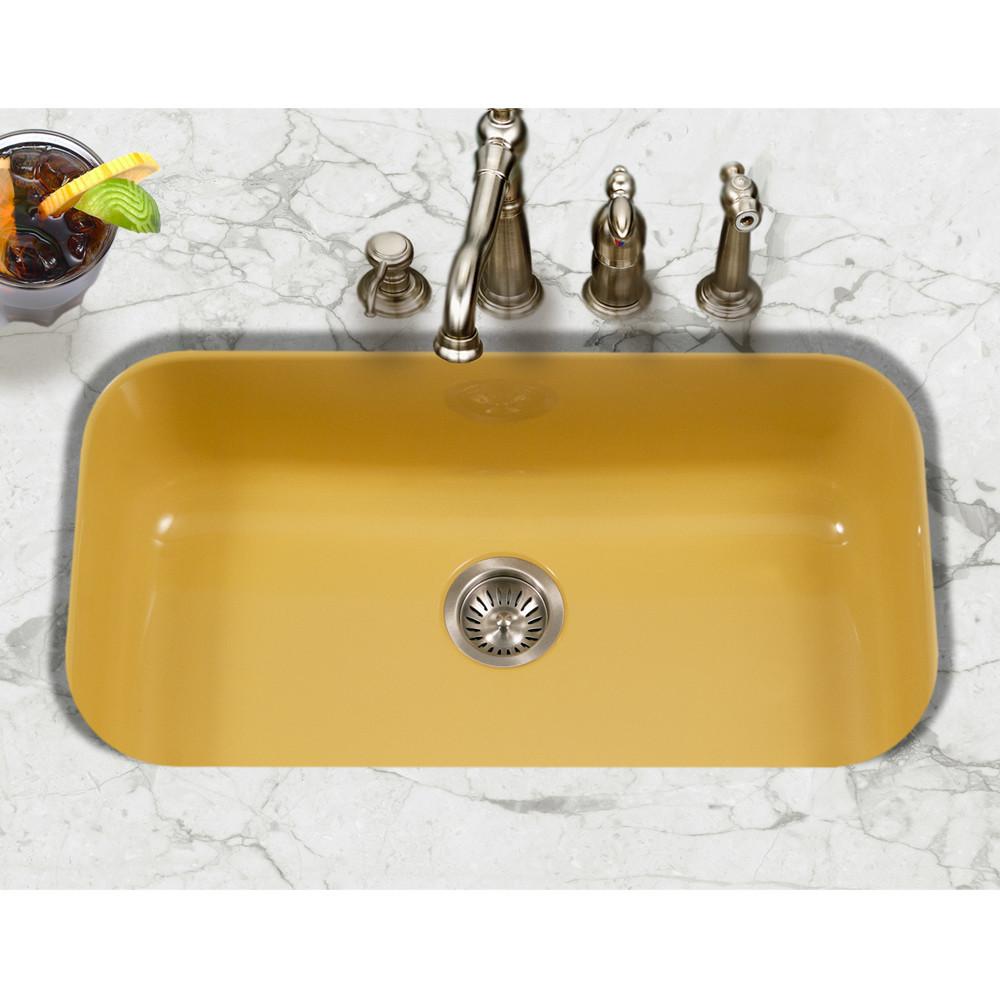 Houzer LE Porcela Series Porcelain Enamel Steel Undermount Large Single Bowl Kitchen Sink, Lemon Kitchen Sink - Undermount Houzer 