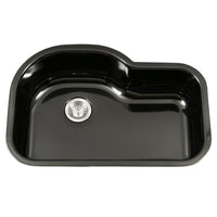 Thumbnail for Houzer BL Porcela Series Porcelain Enamel Steel Undermount Offset Single Bowl Kitchen Sink, Black Kitchen Sink - Undermount Houzer 