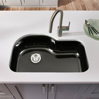 Thumbnail for Houzer BL Porcela Series Porcelain Enamel Steel Undermount Offset Single Bowl Kitchen Sink, Black Kitchen Sink - Undermount Houzer 