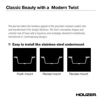 Thumbnail for Houzer BL Porcela Series Porcelain Enamel Steel Undermount Offset Single Bowl Kitchen Sink, Black Kitchen Sink - Undermount Houzer 