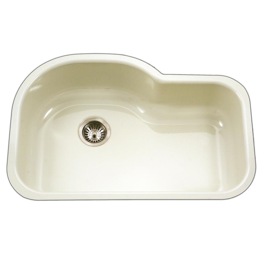 Houzer BQ Porcela Series Porcelain Enamel Steel Undermount Offset Single Bowl Kitchen Sink, Biscuit Kitchen Sink - Undermount Houzer 