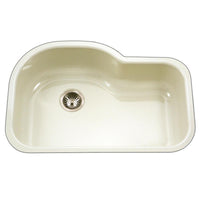 Thumbnail for Houzer BQ Porcela Series Porcelain Enamel Steel Undermount Offset Single Bowl Kitchen Sink, Biscuit Kitchen Sink - Undermount Houzer 