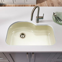 Thumbnail for Houzer BQ Porcela Series Porcelain Enamel Steel Undermount Offset Single Bowl Kitchen Sink, Biscuit Kitchen Sink - Undermount Houzer 