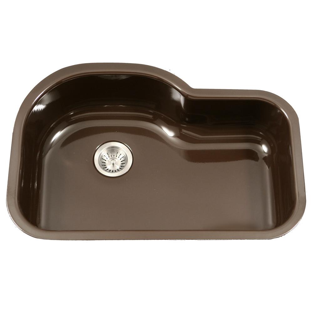 Houzer ES Porcela Series Porcelain Enamel Steel Undermount Offset Single Bowl Kitchen Sink, Espresso Kitchen Sink - Undermount Houzer 