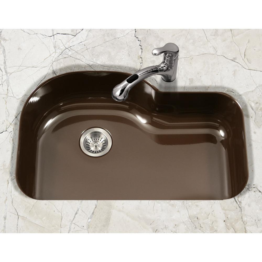 Houzer ES Porcela Series Porcelain Enamel Steel Undermount Offset Single Bowl Kitchen Sink, Espresso Kitchen Sink - Undermount Houzer 