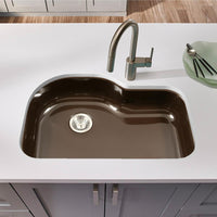 Thumbnail for Houzer ES Porcela Series Porcelain Enamel Steel Undermount Offset Single Bowl Kitchen Sink, Espresso Kitchen Sink - Undermount Houzer 