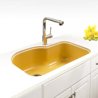 Thumbnail for Houzer LE Porcela Series Porcelain Enamel Steel Undermount Offset Single Bowl Kitchen Sink, Lemon Kitchen Sink - Undermount Houzer 