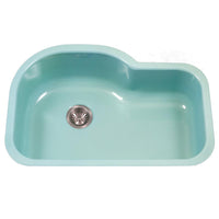 Thumbnail for Houzer MT Porcela Series Porcelain Enamel Steel Undermount Offset Single Bowl Kitchen Sink, Mint Kitchen Sink - Undermount Houzer 