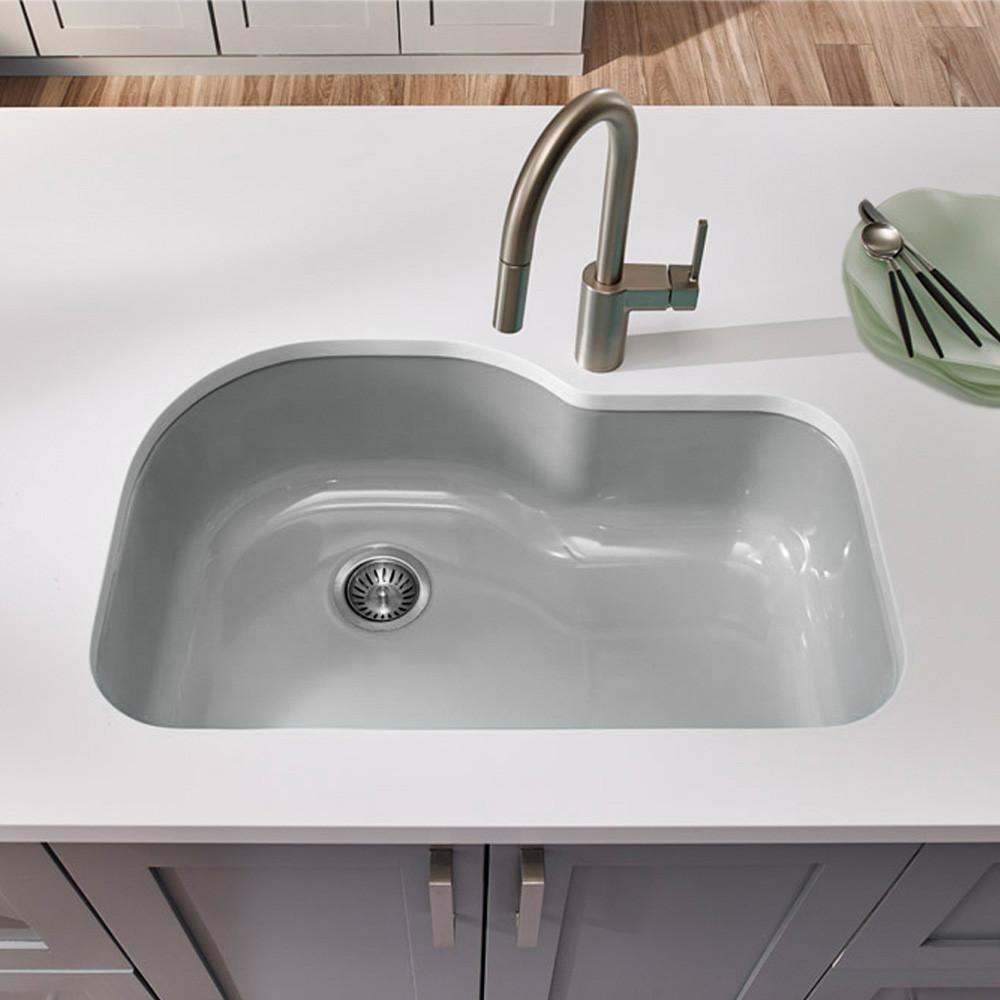 Houzer SL Porcela Series Porcelain Enamel Steel Undermount Offset Single Bowl Kitchen Sink, Slate Kitchen Sink - Undermount Houzer 