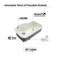 Thumbnail for Houzer SL Porcela Series Porcelain Enamel Steel Undermount Offset Single Bowl Kitchen Sink, Slate Kitchen Sink - Undermount Houzer 