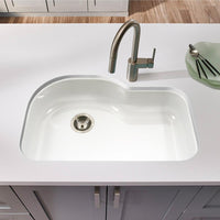 Thumbnail for Houzer WH Porcela Series Porcelain Enamel Steel Undermount Offset Single Bowl Kitchen Sink, White Kitchen Sink - Undermount Houzer 