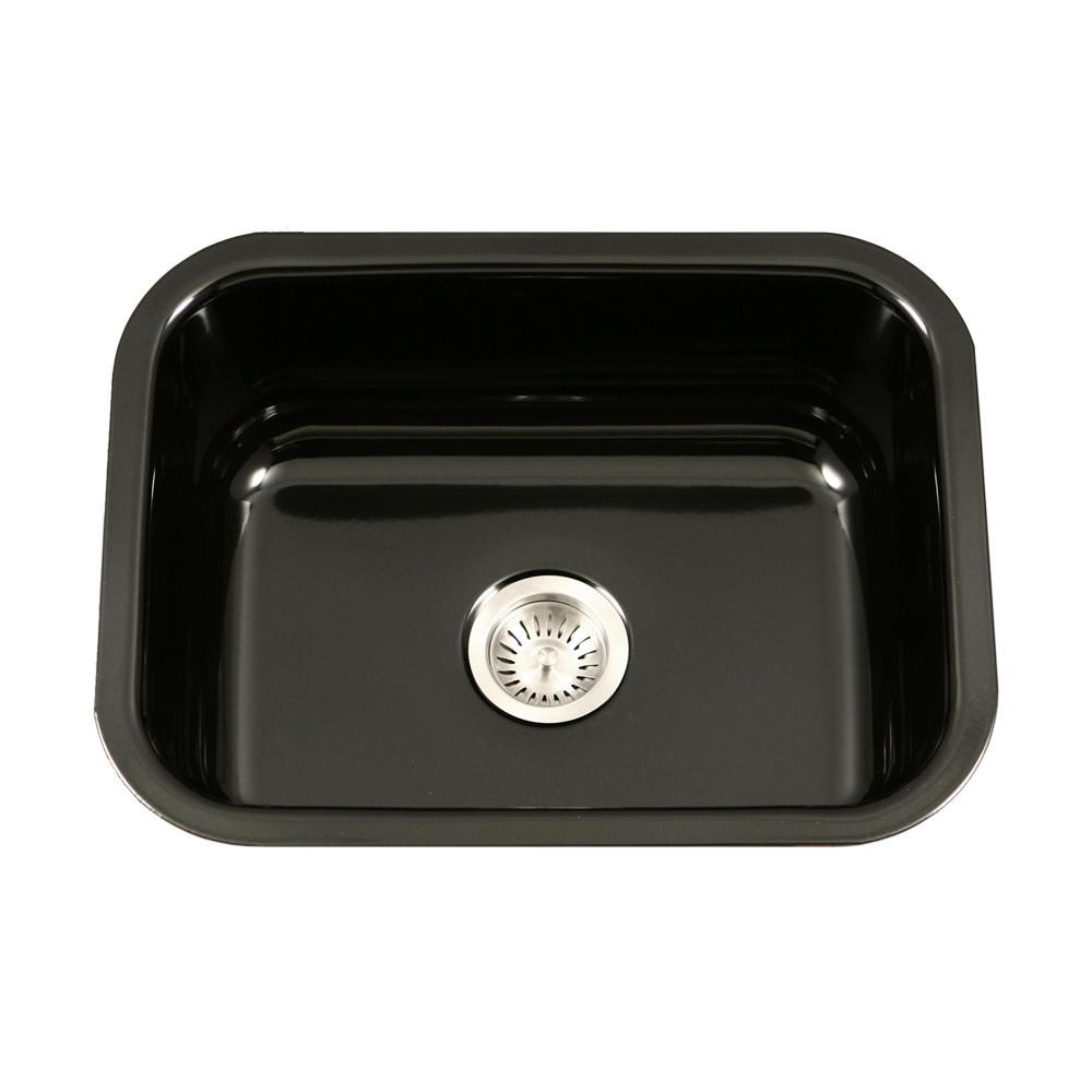 Houzer BL Porcela Series Porcelain Enamel Steel Undermount Single Bowl Kitchen Sink, Black Kitchen Sink - Undermount Houzer 