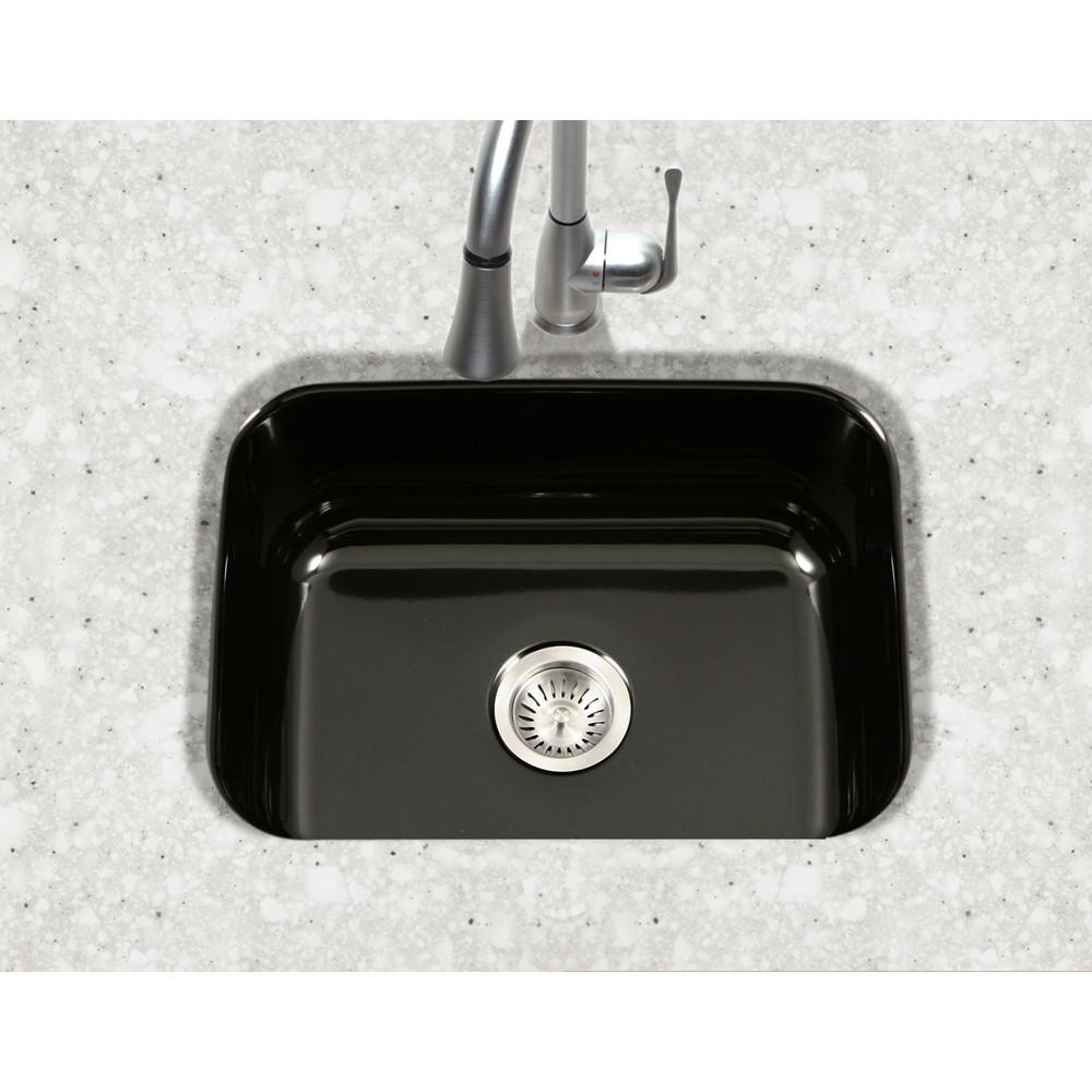 Houzer BL Porcela Series Porcelain Enamel Steel Undermount Single Bowl Kitchen Sink, Black Kitchen Sink - Undermount Houzer 