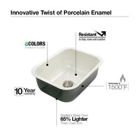 Thumbnail for Houzer BL Porcela Series Porcelain Enamel Steel Undermount Single Bowl Kitchen Sink, Black Kitchen Sink - Undermount Houzer 