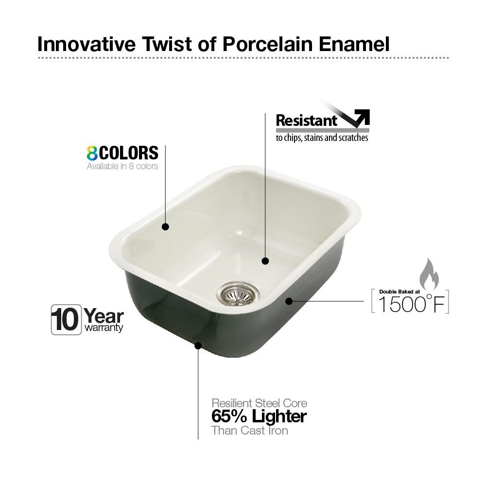 Houzer BQ Porcela Series Porcelain Enamel Steel Undermount Single Bowl Kitchen Sink, Biscuit Kitchen Sink - Undermount Houzer 