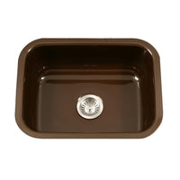 Thumbnail for Houzer ES Porcela Series Porcelain Enamel Steel Undermount Single Bowl Kitchen Sink, Espresso Kitchen Sink - Undermount Houzer 