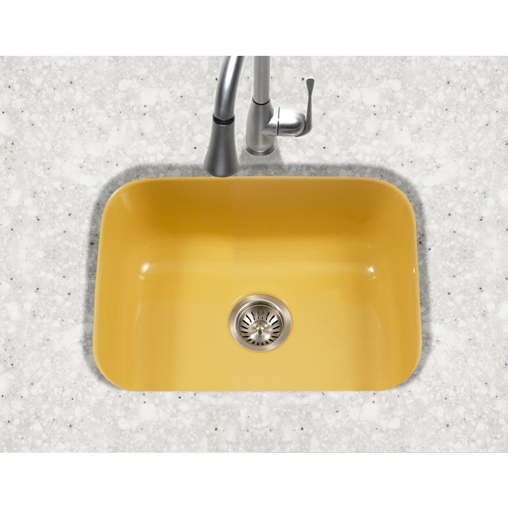 Houzer LE Porcela Series Porcelain Enamel Steel Undermount Single Bowl Kitchen Sink, Lemon Kitchen Sink - Undermount Houzer 