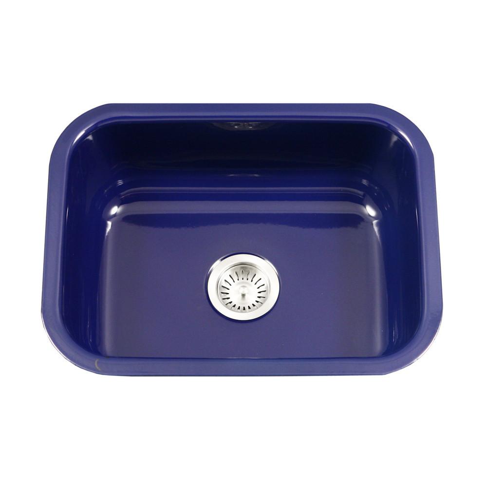 Houzer NB Porcela Series Porcelain Enamel Steel Undermount Single Bowl Kitchen Sink, Navy Blue Kitchen Sink - Undermount Houzer 