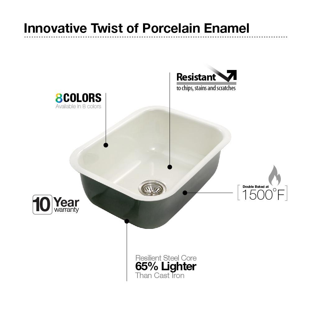 Houzer WH Porcela Series Porcelain Enamel Steel Undermount Single Bowl Kitchen Sink, White Kitchen Sink - Undermount Houzer 