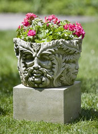 Thumbnail for Campania International Cast Stone Textured Sm Low Sq Pedestal Urn/Planter Campania International 