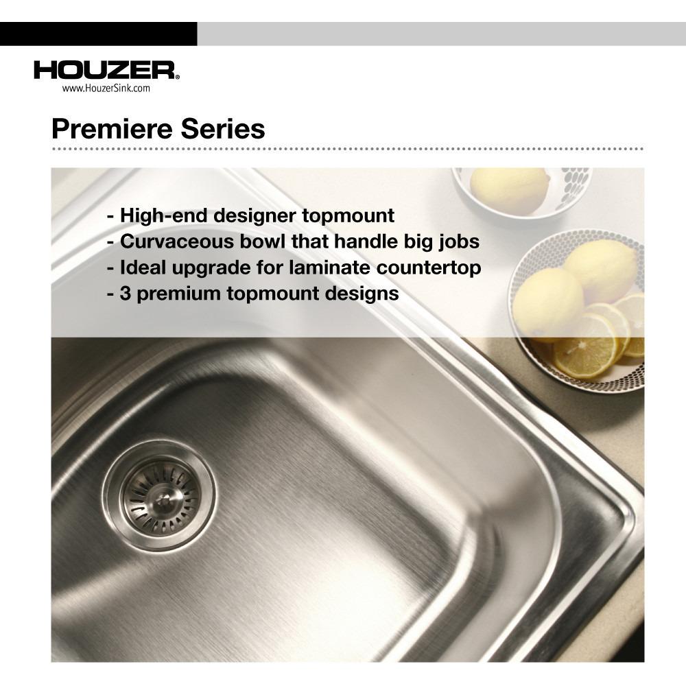 Houzer Premiere Gourmet Series Topmount Stainless Steel 1-Hole Large Single Bowl Kitchen Sink Kitchen Sink - Topmount Houzer 