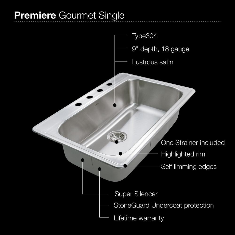 Houzer Premiere Gourmet Series Topmount Stainless Steel 4-Hole Large Single Bowl Kitchen Sink Kitchen Sink - Topmount Houzer 