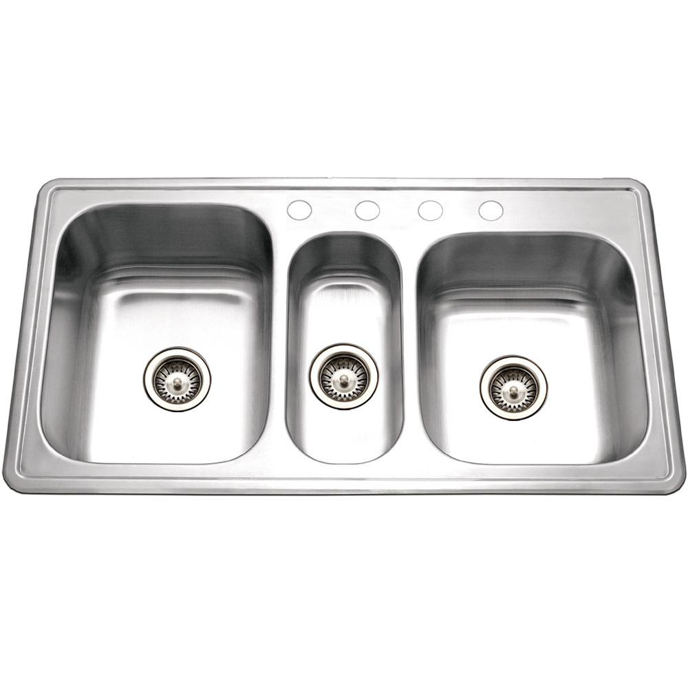 Houzer Premiere Gourmet Series Topmount Stainless Steel 4-Hole Triple Bowl Kitchen Sink Kitchen Sink - Topmount Houzer 