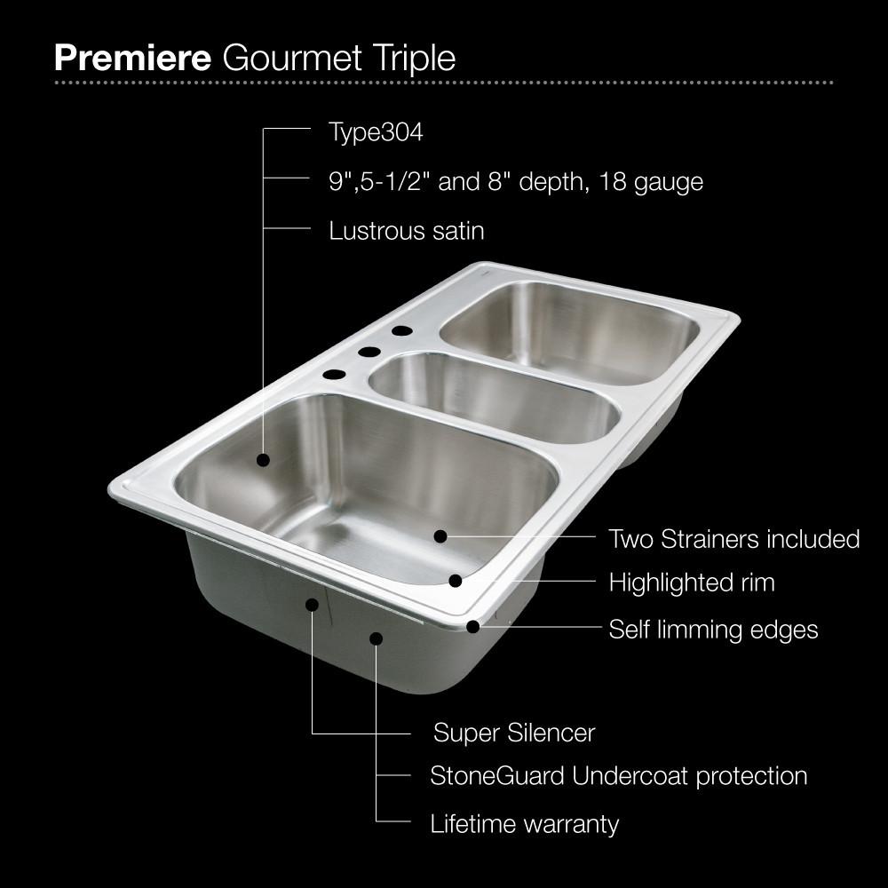 Houzer Premiere Gourmet Series Topmount Stainless Steel 4-Hole Triple Bowl Kitchen Sink Kitchen Sink - Topmount Houzer 