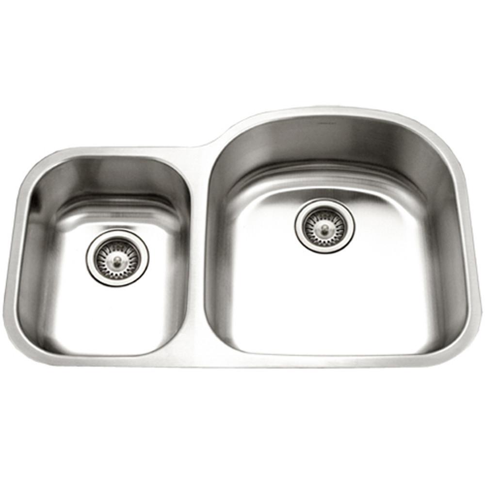 Houzer Eston Series Undermount Stainless Steel 70/30 Double Bowl Kitchen Sink, Small Bowl Left, 16 Gauge Kitchen Sink - Undermount Houzer 