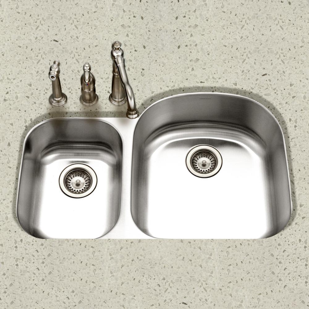 Houzer Eston Series Undermount Stainless Steel 70/30 Double Bowl Kitchen Sink, Small Bowl Left, 16 Gauge Kitchen Sink - Undermount Houzer 