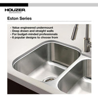 Thumbnail for Houzer Eston Series Undermount Stainless Steel 70/30 Double Bowl Kitchen Sink, Small Bowl Left, 16 Gauge Kitchen Sink - Undermount Houzer 