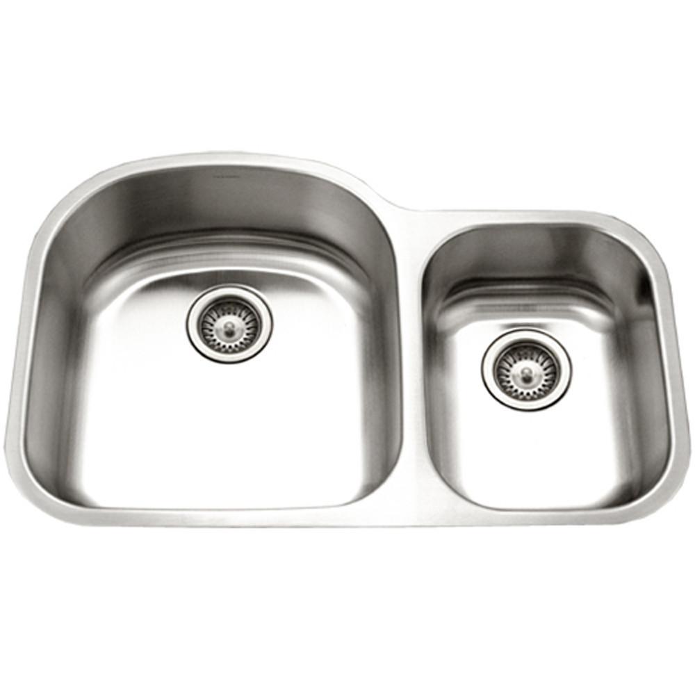 Houzer Eston Series Undermount Stainless Steel 70/30 Double Bowl Kitchen Sink, Small Bowl Right, 16 Gauge Kitchen Sink - Undermount Houzer 