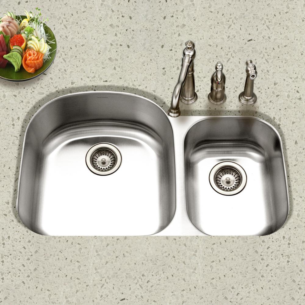 Houzer Eston Series Undermount Stainless Steel 70/30 Double Bowl Kitchen Sink, Small Bowl Right, 16 Gauge Kitchen Sink - Undermount Houzer 