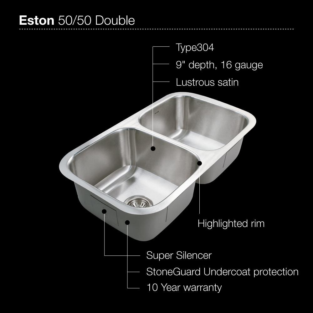 Houzer Eston Series Undermount Stainless Steel 50/50 Double Bowl Kitchen Sink, 16 Gauge Kitchen Sink - Undermount Houzer 