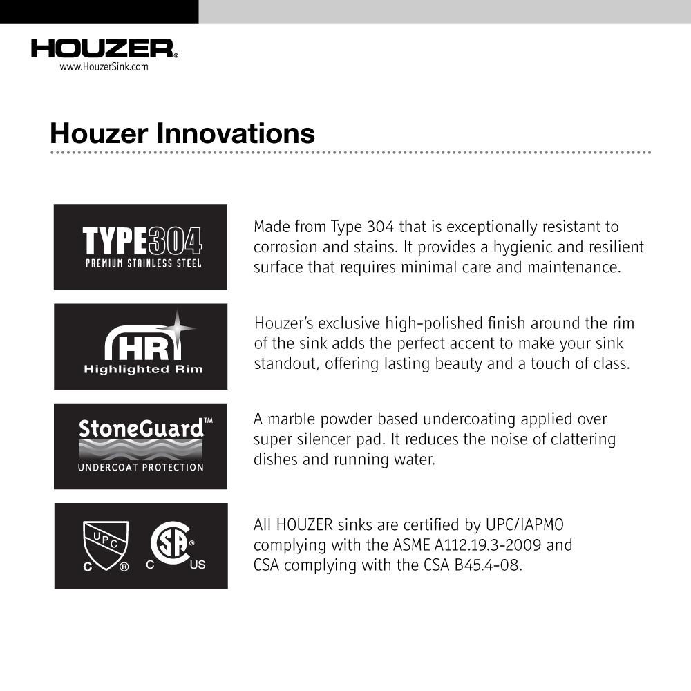 Houzer Eston Series Undermount Stainless Steel 60/40 Double Bowl 16 Gauge Kitchen Sink - Undermount Houzer 