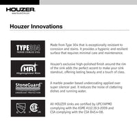 Thumbnail for Houzer Eston Series Undermount Stainless Steel 60/40 Double Bowl 16 Gauge Kitchen Sink - Undermount Houzer 