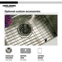 Thumbnail for Houzer Eston Series Undermount Stainless Steel Large Single Bowl Kitchen Sink, 16 Gauge Kitchen Sink - Undermount Houzer 