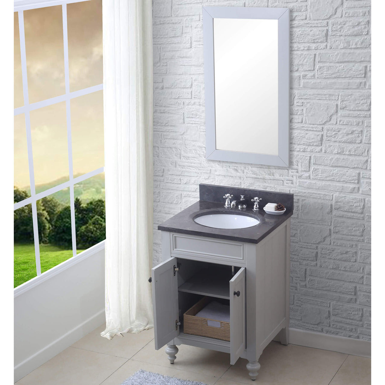 POTENZA 24" Earl Grey Single Sink Bathroom Vanity With Matching Framed Mirror Vanity Water Creation 