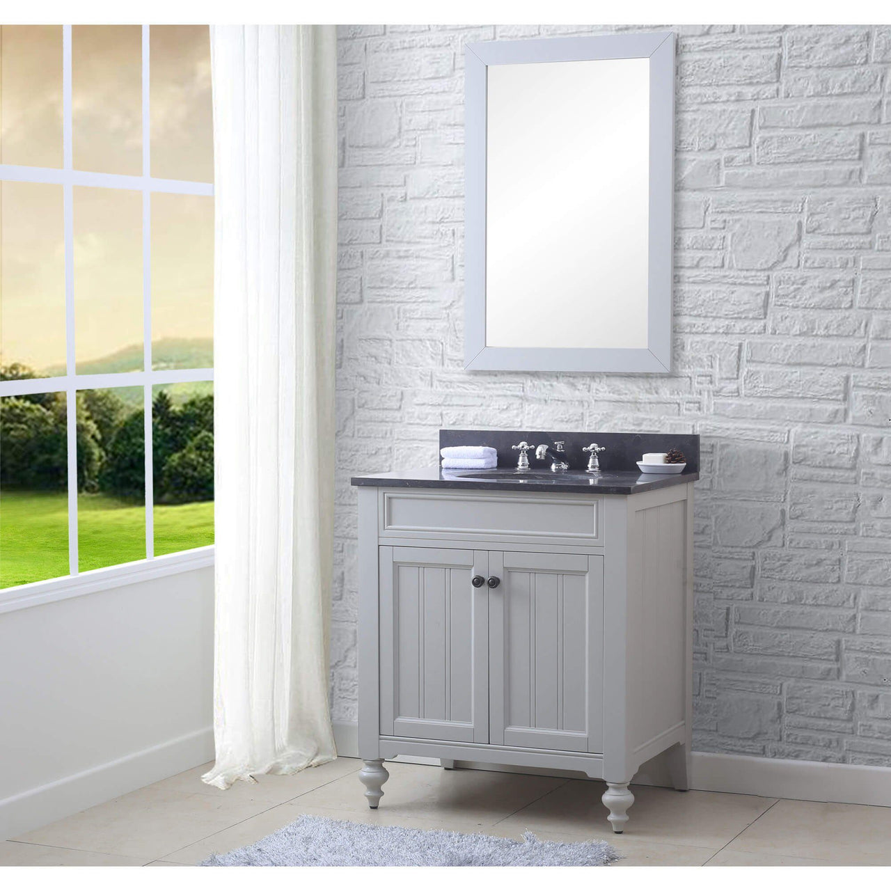 POTENZA 30" Earl Grey Single Sink Bathroom Vanity With Matching Framed Mirror Vanity Water Creation 